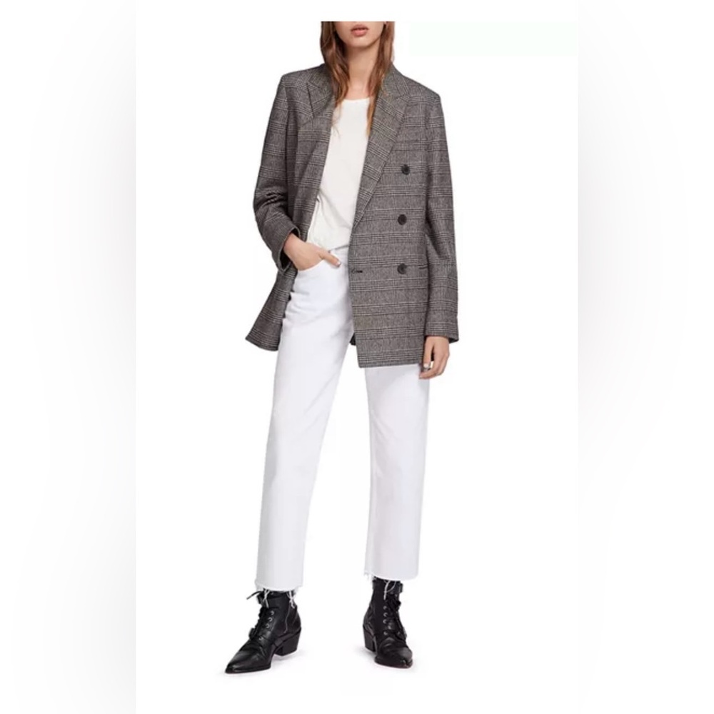 ALL SAINTS HERITAGE WOOL BLEND ASTRID CHECK BLAZER SIZE 4